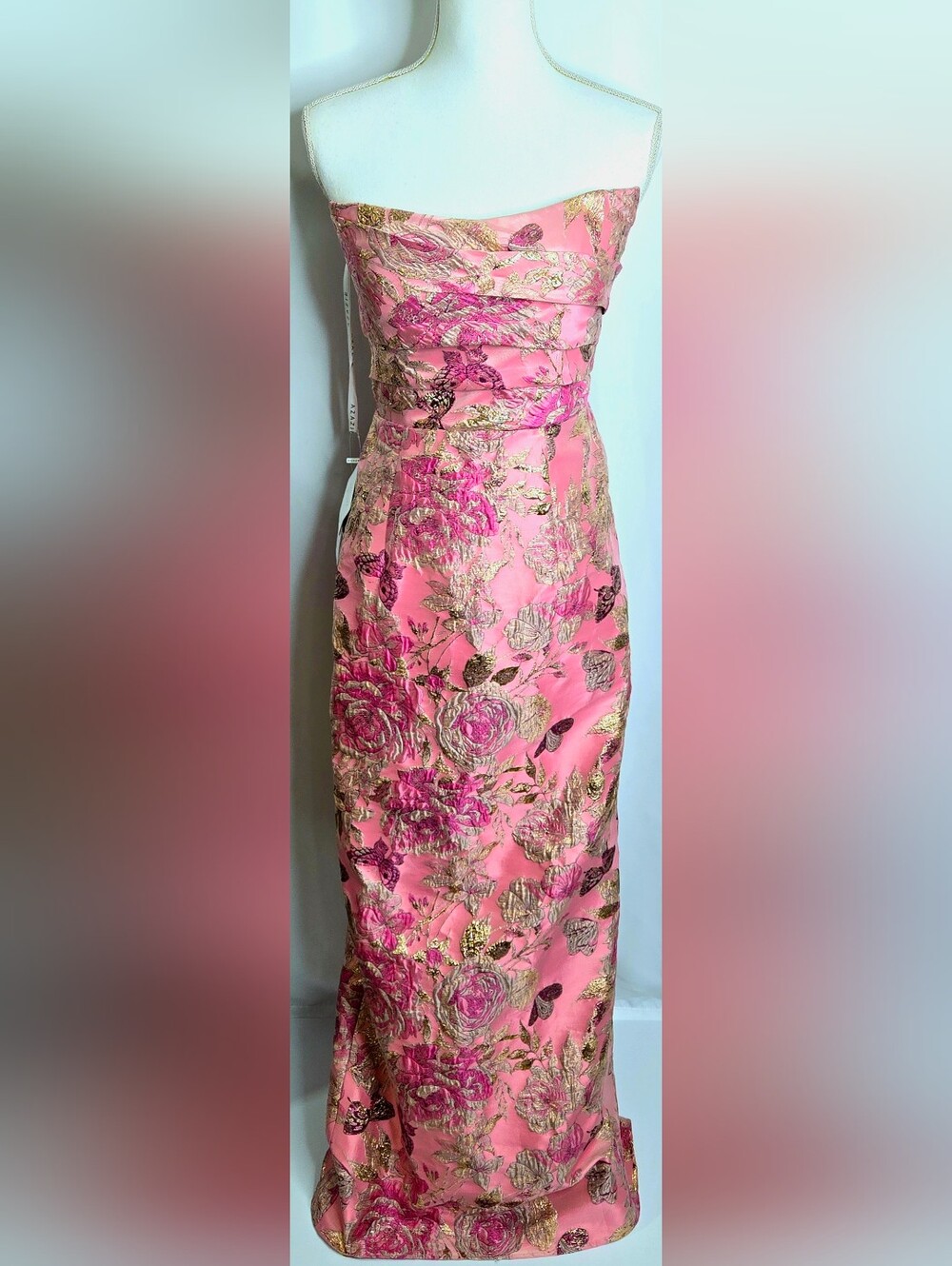 Azazie Atelier Wedding Guest Rose Floral Butterfly Metallic Jacquard Gown NWT 8